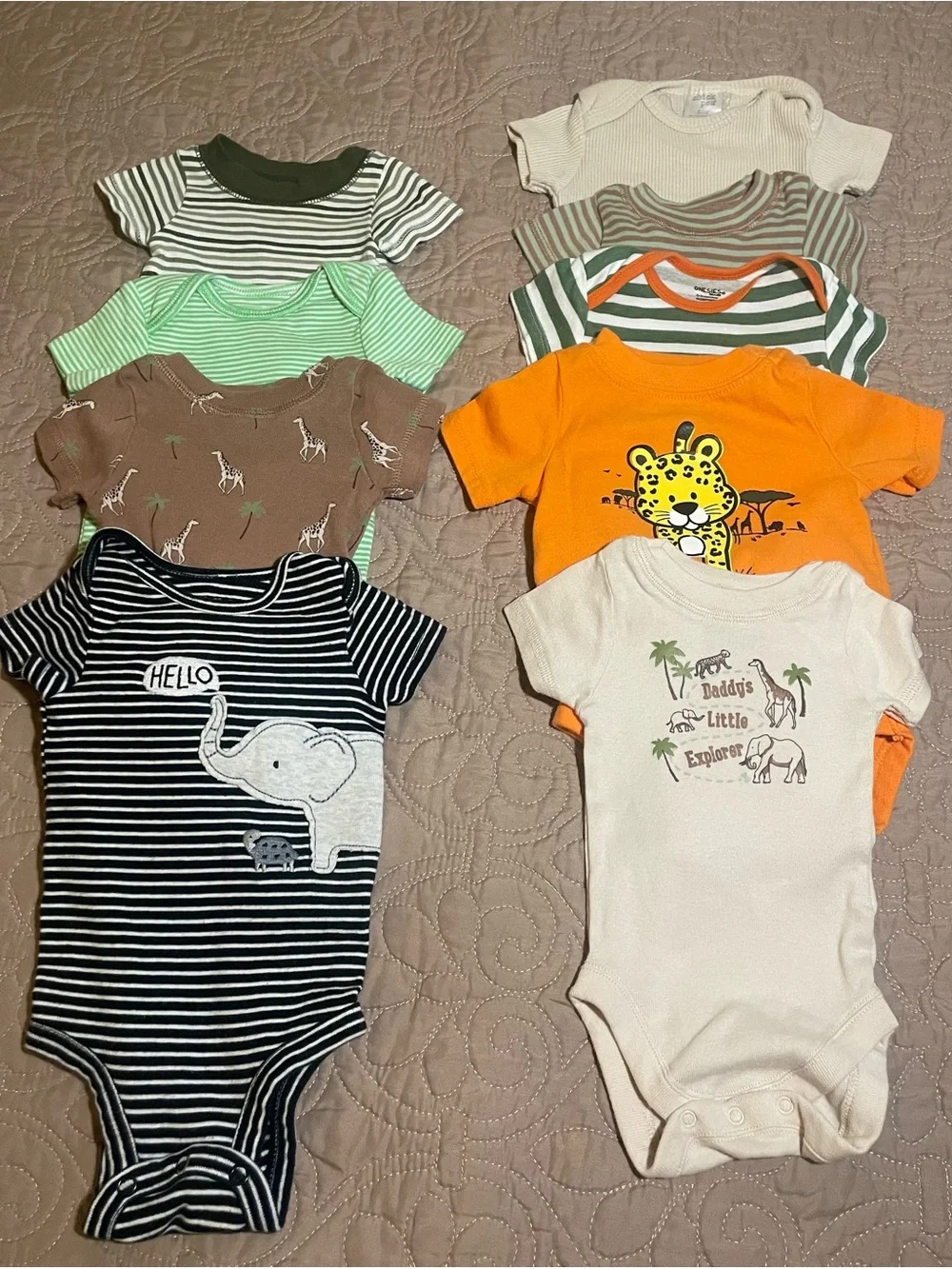 #88 Garanimals Gerber The Childrens Place 0-3M Cotton Safari Bodysuits 9 pc Lot